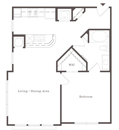 Floor plan for 1 bed, 1 bath, 740 sqft